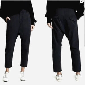 Nili Lotan 4 Slouchy $345 Drop Crotch Paris Pants Cotton Crop Baggy Washed Black